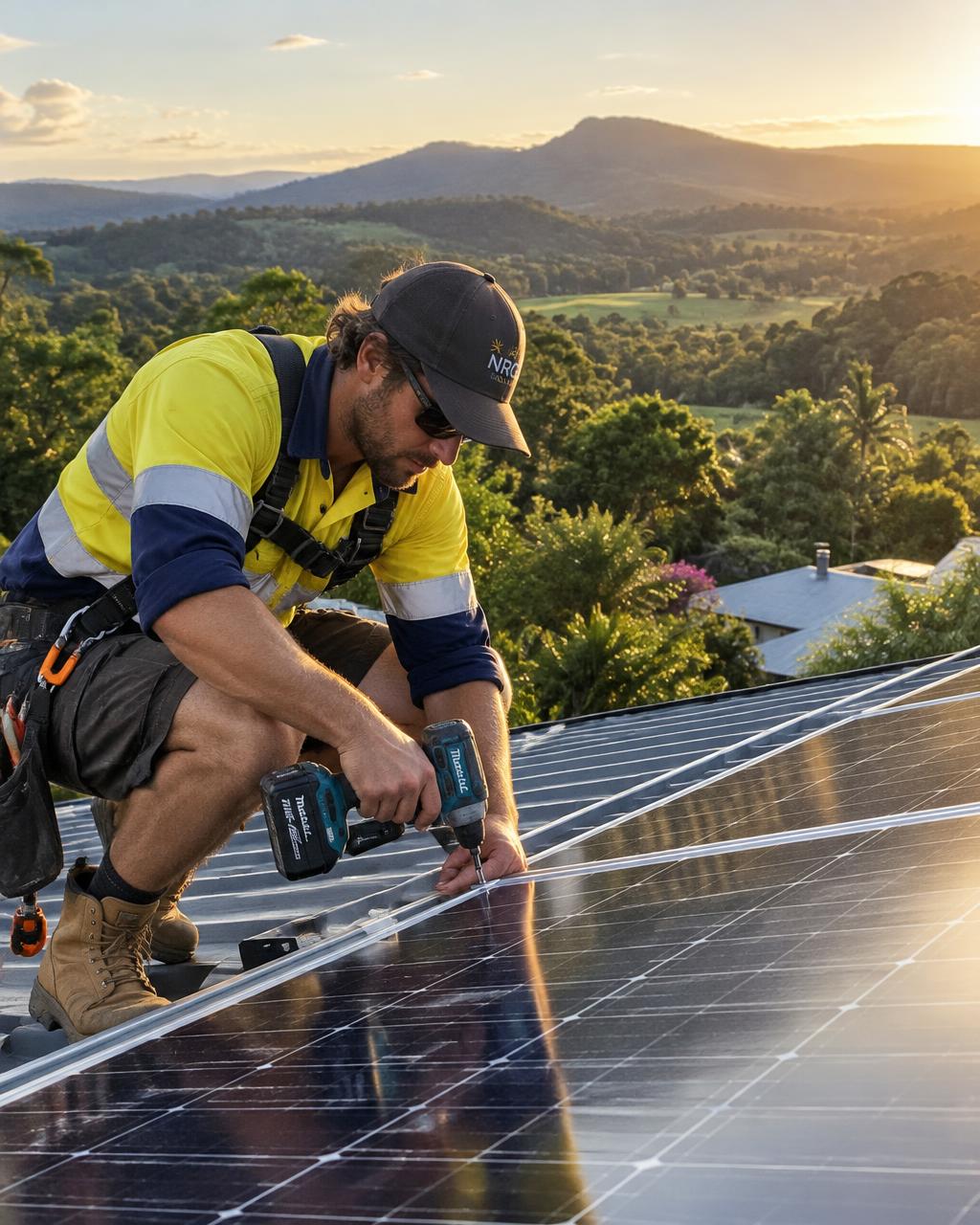 Licensed sparky installing solar panels on a Northern Rivers roof